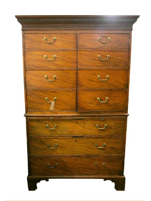George III mahogany linen press with faux drawers to the top 