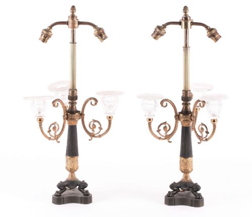 A Pair of Empire Candelabra Table Lamps