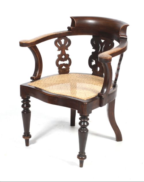 C19TH WALNUT OFFICE ARMCHAIR WITH OIL CLOTH SWAB CUSHION - ADDITIONAL PHOTO 2