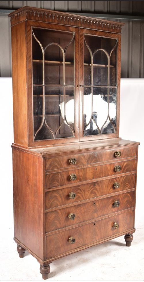 EARLY C19TH GEORGE III MAHOGANY SECRETAIRE LIBRARY BOOKCASE - ADDITIONAL PHOTO 2