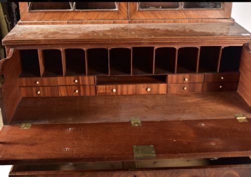 EARLY C19TH GEORGE III MAHOGANY SECRETAIRE LIBRARY BOOKCASE - ADDITIONAL PHOTO 6