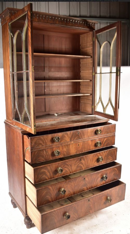 EARLY C19TH GEORGE III MAHOGANY SECRETAIRE LIBRARY BOOKCASE - ADDITIONAL PHOTO 8