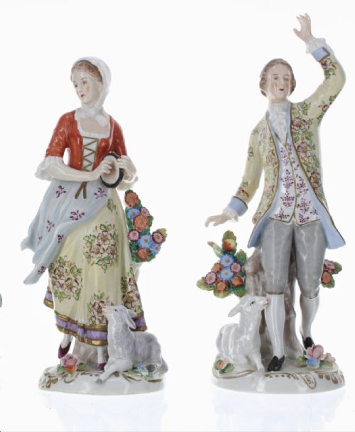 Pair of Sitzendorf Porcelain Figures of Shepherd and Sheperdess