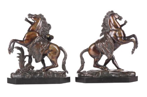 Small C19th Pair of Bronze Marly Horses After Guillaume Coustou the Elder