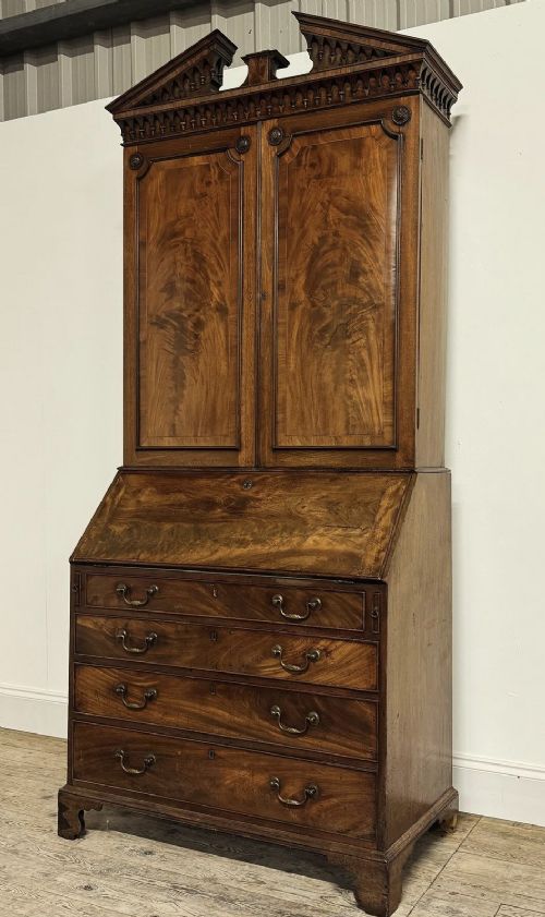 fig 1. C18th pediment topped bureau bookcase with lovely mellowed mahogany patina
