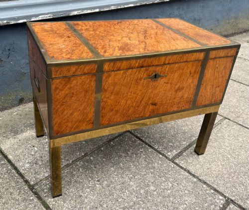 C19th Amboyna Veneered Campaign Writing Slope on Stand