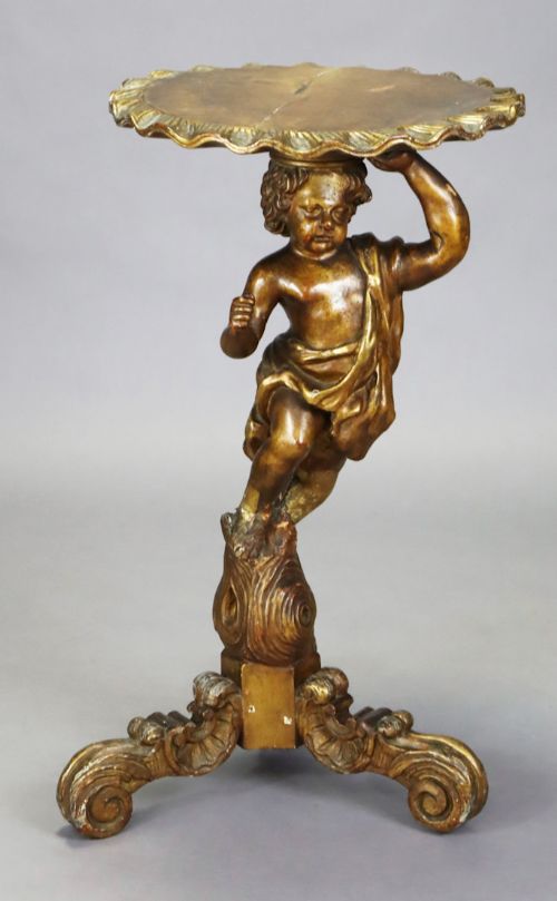 C19th Carved  Giltwood Italian Grotto Style Cherub Table
