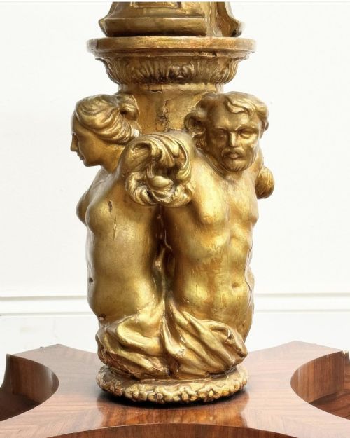 fig 1. Large carved base marquetry topped round table 