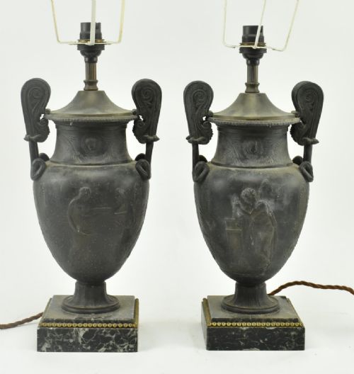 A Pair of Neoclassical Bronzed Amphora Table Lamps