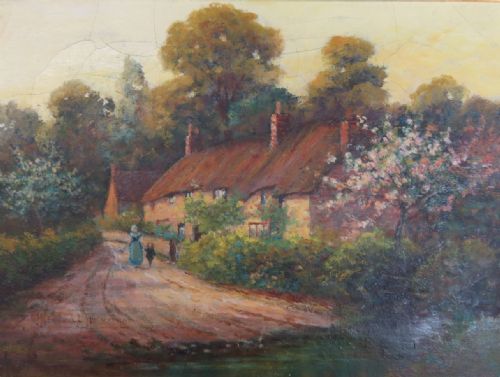 OIL PAINTING ON CANVAS OF A COUNTRY SCENE BY ALFRED OLIVER TOWNSEND 18461917 - ADDITIONAL PHOTO 1