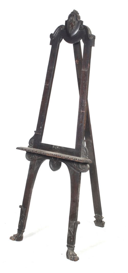 Large Carved Stained Oak Easel