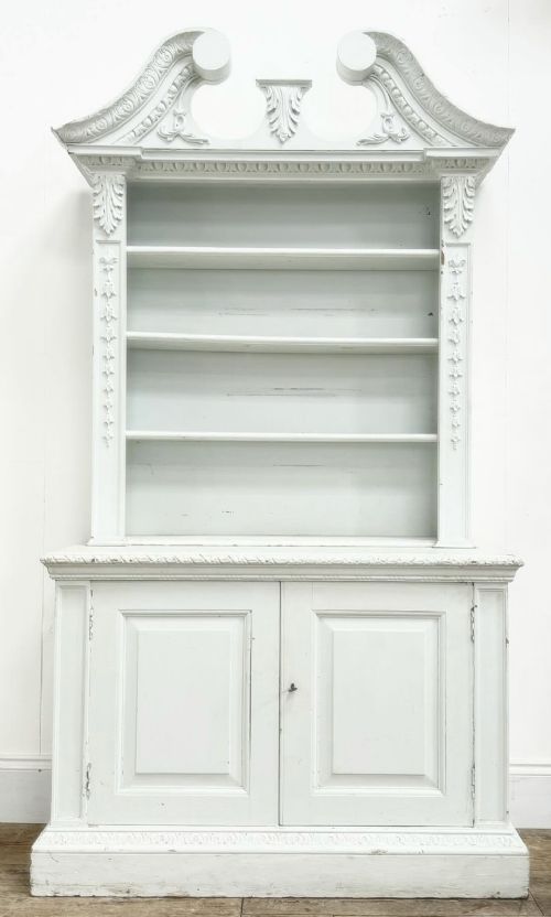 C19th pine painted library bookcase cabinet 