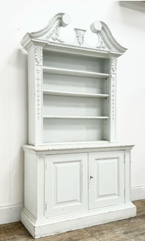 fig 1. C19th pine painted library bookcase cabinet 