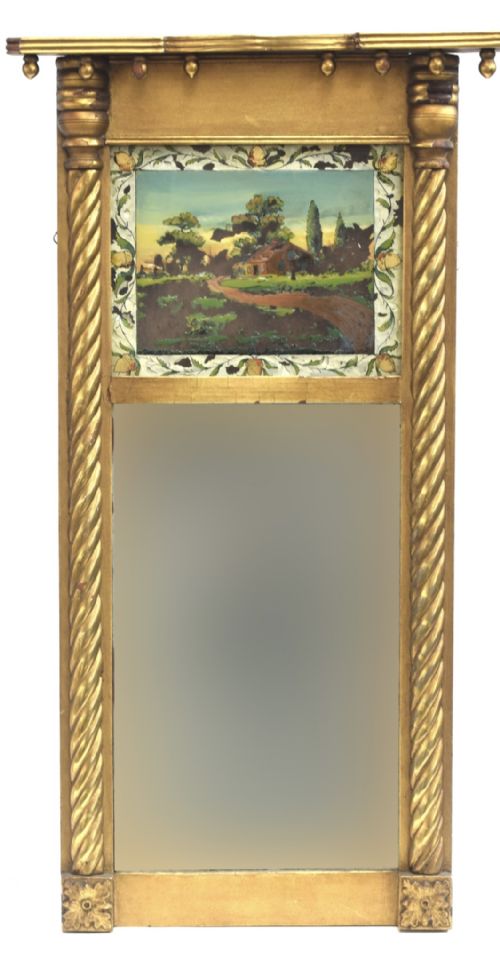 An American Federal Giltwood Mirror with Eglomoise Panel