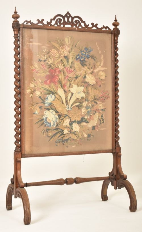 Large Rosewood Firescreen with Tapestry