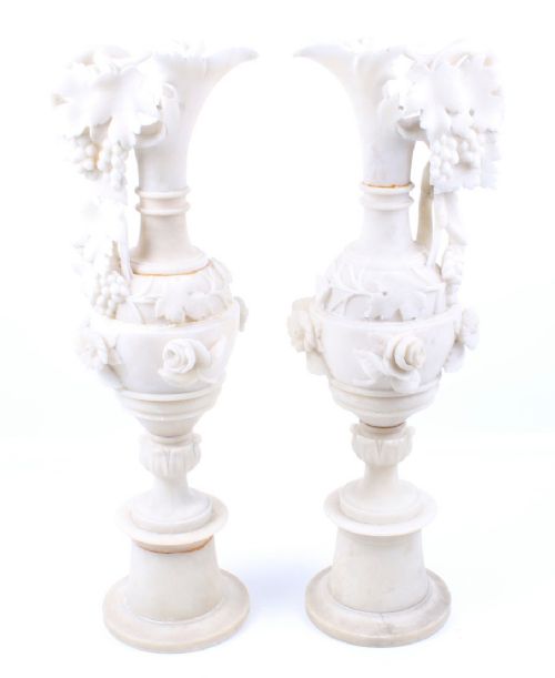 Large Pair of Alabaster Ewers