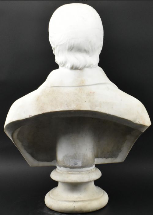 C19TH LARGE CARVED MARBLE BUST - ADDITIONAL PHOTO 2