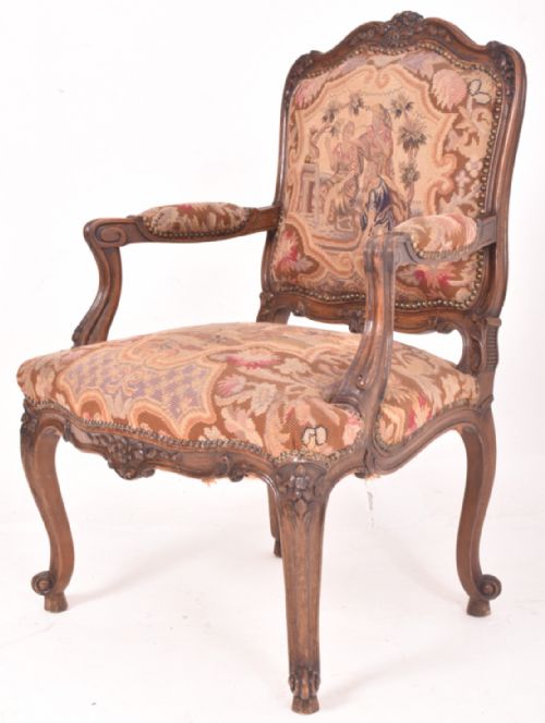C19TH WALNUT PETIT POINT UPHOLSTERED ARMCHAIR - ADDITIONAL PHOTO 1