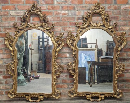 Large Pair of Carved Giltwood Wall Mirrors
