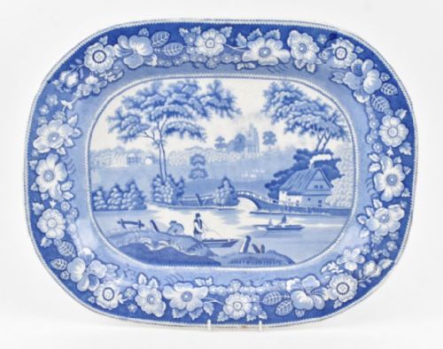 C19th Blue and White Meat Plate Depicting Nuneham Courtenay Park