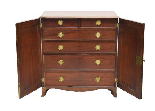GEORGE III INLAID CABINET CONTAINING CHEST OF DRAWERS OF SMALL PROPORTIONS - ADDITIONAL PHOTO 3