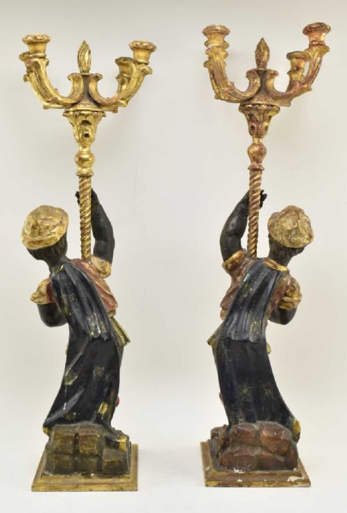 PAIR OF CARVED BLACKAMOOR FIGURES AS CANDELABRAS - ADDITIONAL PHOTO 6