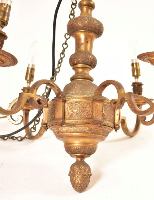 LARGE CAST BRONZE SIX ARMED CHANDELIER - ADDITIONAL PHOTO 2
