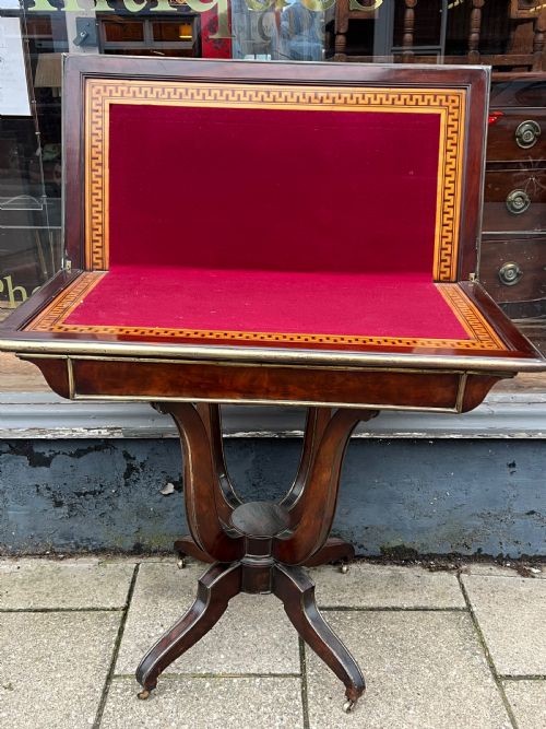 MAHOGANY AND BRASS DECORATED CARD TABLE - ADDITIONAL PHOTO 9