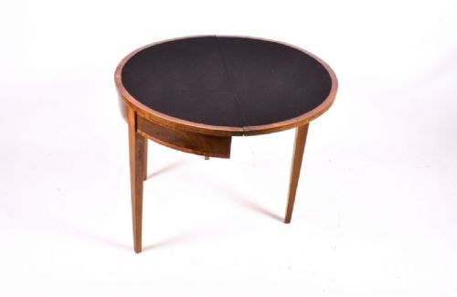 C18TH DEMI LUNE CARD TABLE MAHOGANY AND INLAID WITH SATINWOOD AND ROSEWOOD - ADDITIONAL PHOTO 1