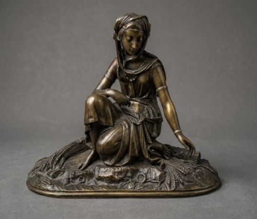 C19TH BRONZE ORIENTALIST WOMAN IN WHEAT FIELD UNSIGNED