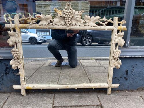 C19TH CARVED WOOD RUSTIC WALL MIRROR - ADDITIONAL PHOTO 1