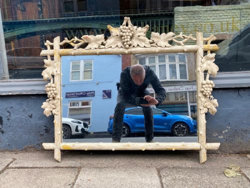 C19TH CARVED WOOD RUSTIC WALL MIRROR - ADDITIONAL PHOTO 4