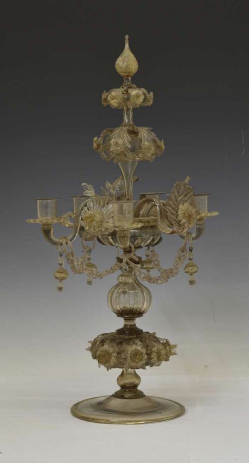 C19TH MURANO GLASS FIVE BRANCH CANDELABRA - ADDITIONAL PHOTO 1
