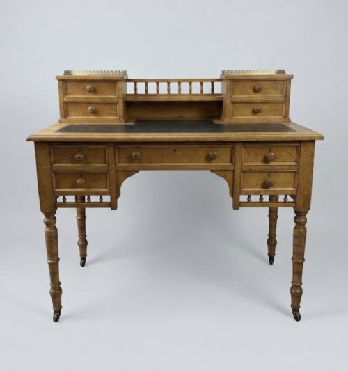 BIRDS EYE MAPLE DESK WITH SUPERSTRUCTURE CONTAINING CONTAINING DRAWERS