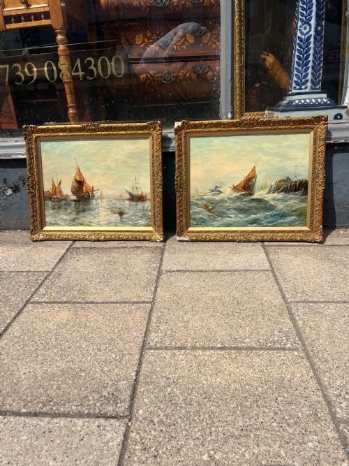 PAIR OF OIL PAINTINGS ON BOARD OF MARITIME SCENES IN GILT FRAMES - ADDITIONAL PHOTO 3