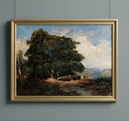Large Oil on Canvas of Romantic Landscape by Richard Sebastian Bond ( British 1808 - 1886 )