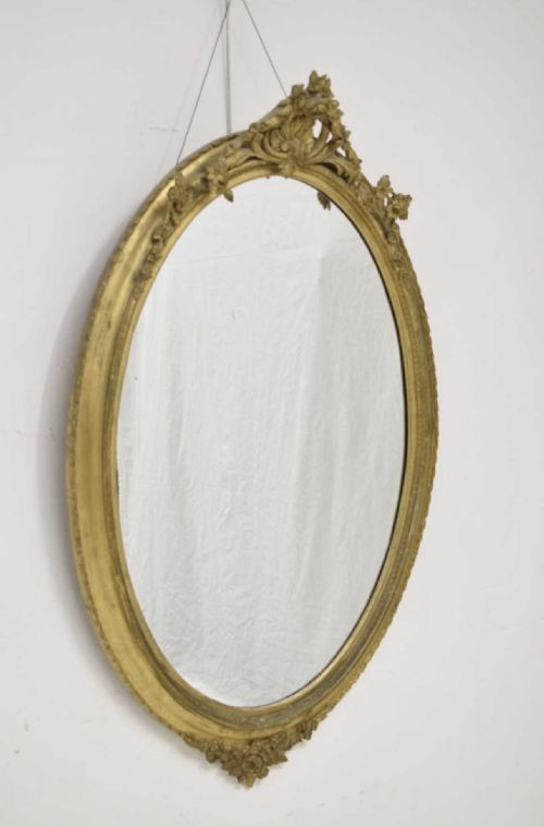 Large Giltwood and Gesso Oval Mirror
