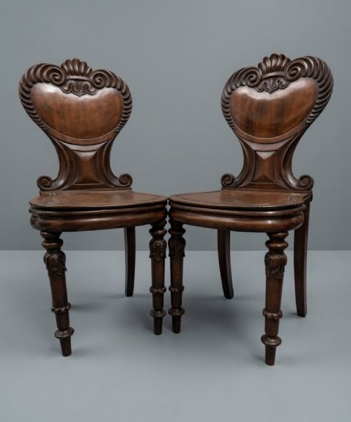Pair of Mahogany Sheild Back Hall Chairs