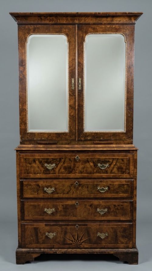 C18th Walnut Secretaire Library Bookcase Cabinet