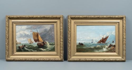 Pair of Seascape Oil Paintings Signed Cr Taylor in Original Gilt Gesso Frames