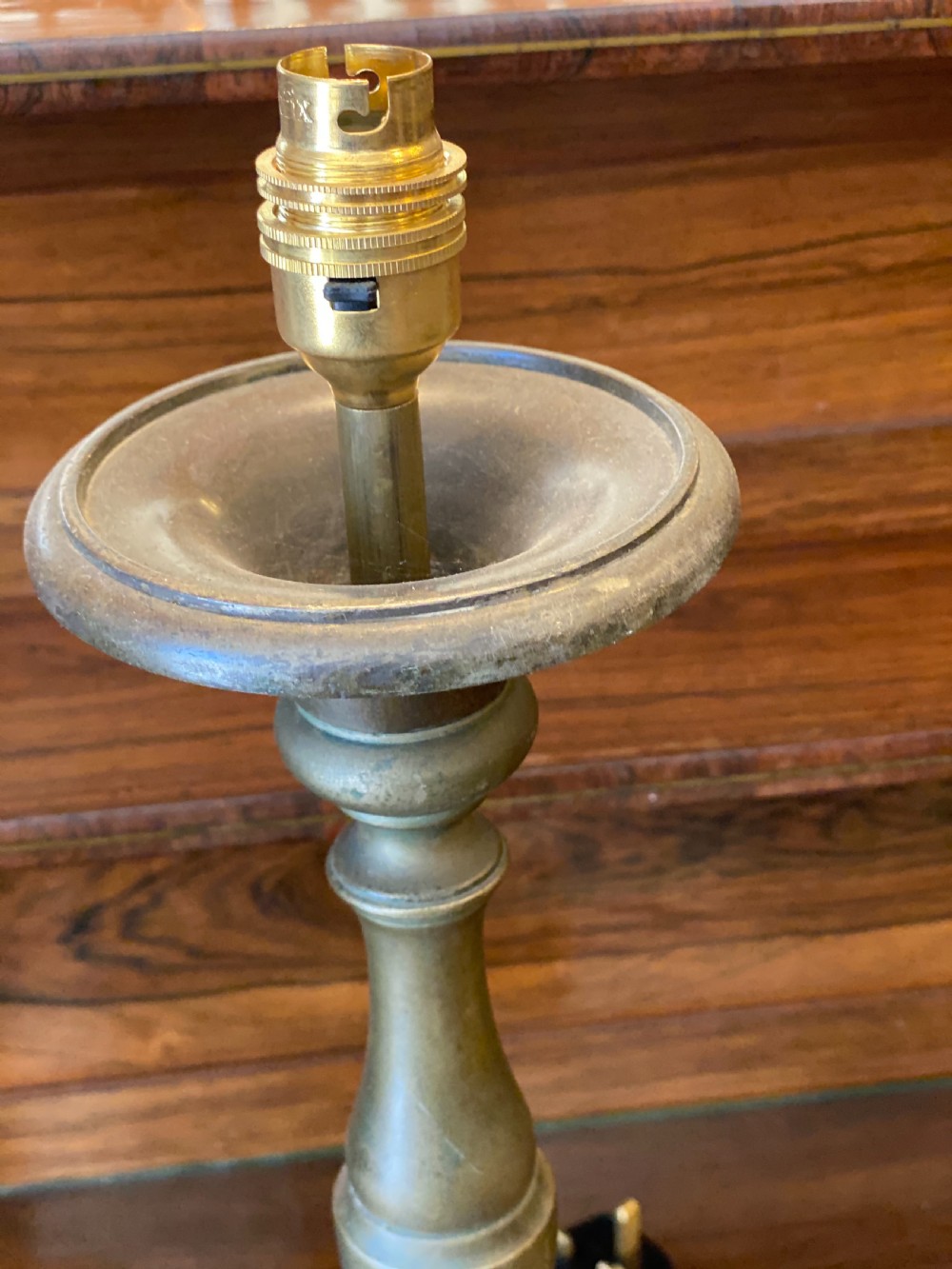 Pair of tall pewter table lamps  View III