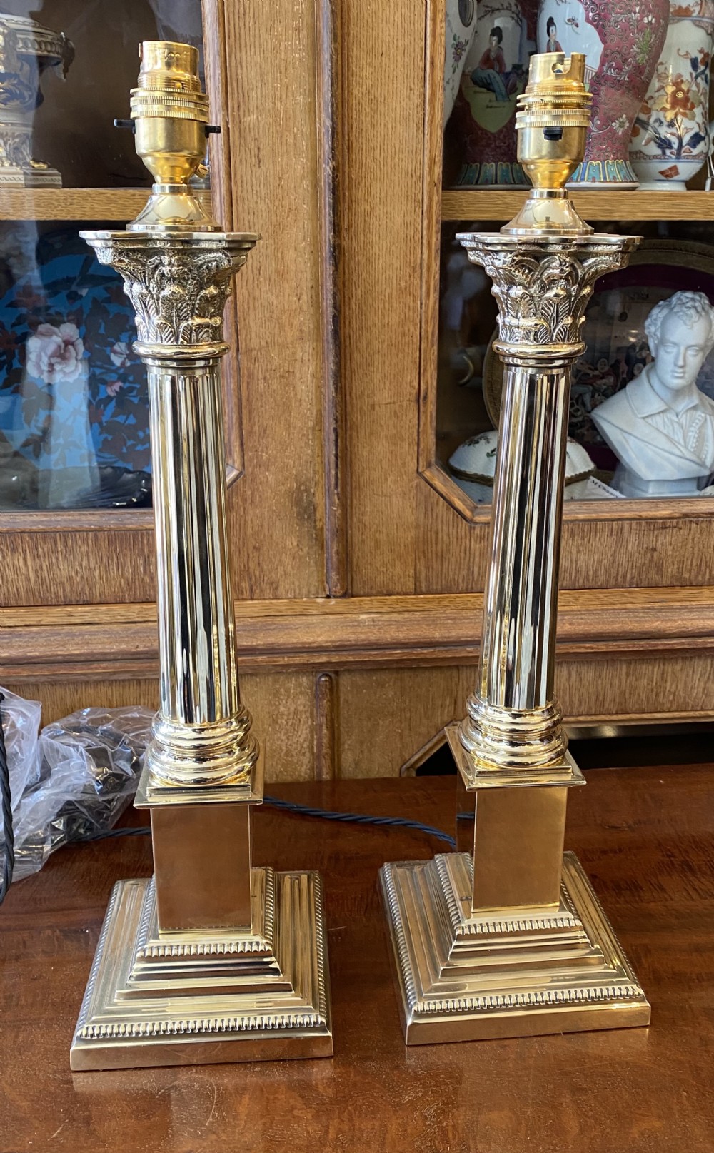 Large pair of Corinthian column table lamp 