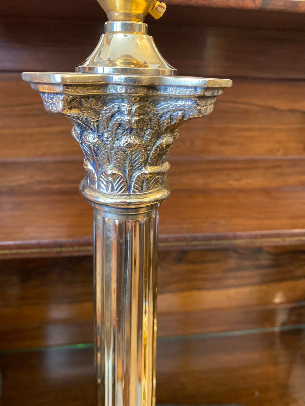 Large pair of Corinthian column table lamp  View II
