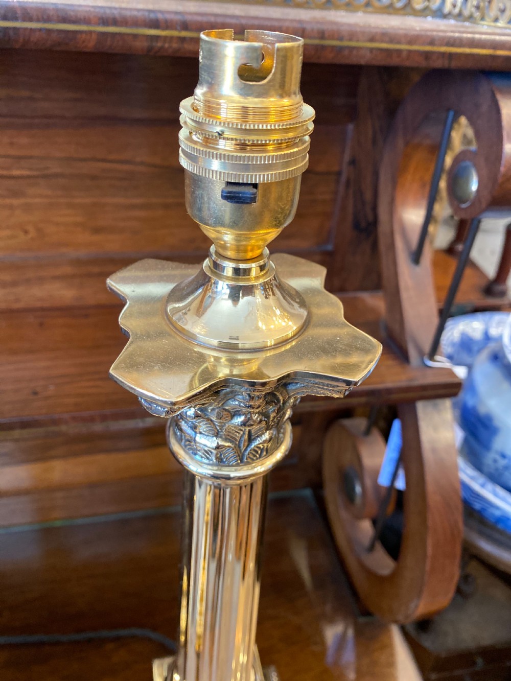 Large pair of Corinthian column table lamp  View III