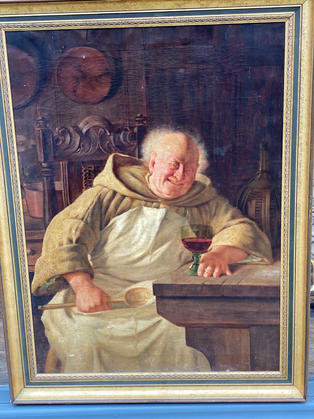 Frank Hyde ( british 1849-1937 ) oil painting on canvas of a jolly monk 