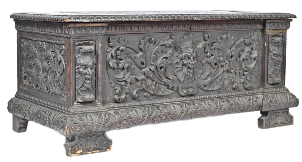 C19th Large cassone in carved oak 