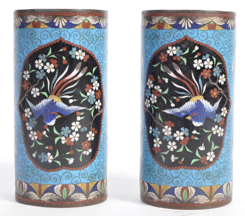 C19th pair of cloisonné Chinese brush pots 
