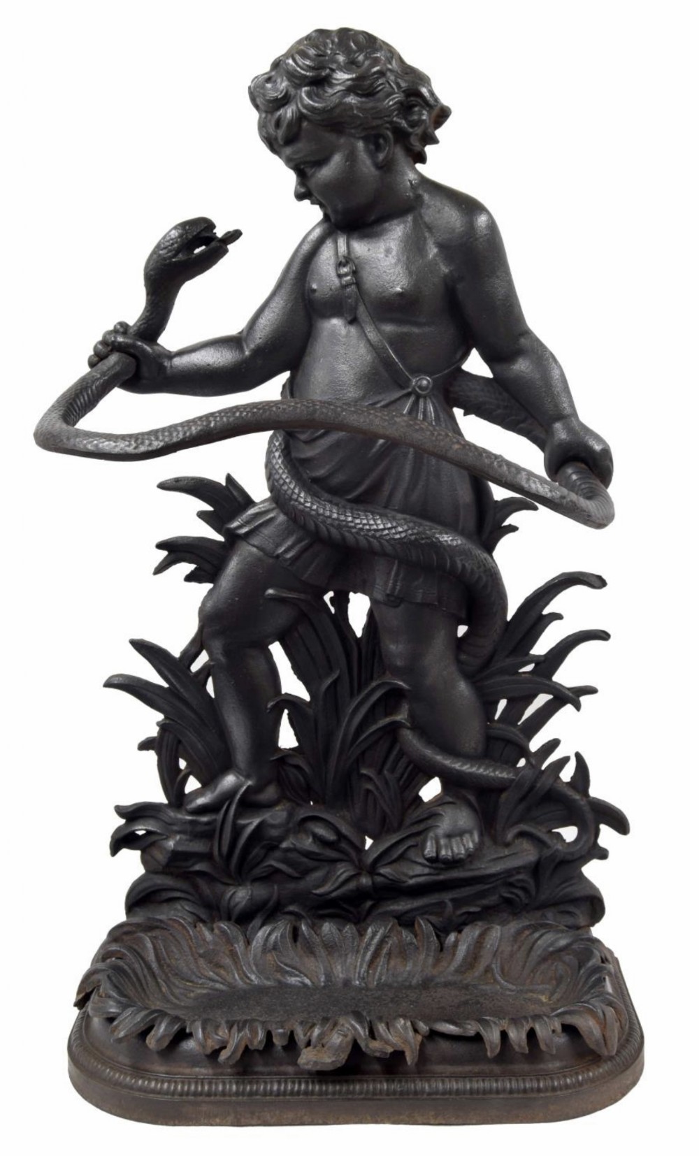 C19th Cast iron umbrella stand depicting Hercules and the serpent