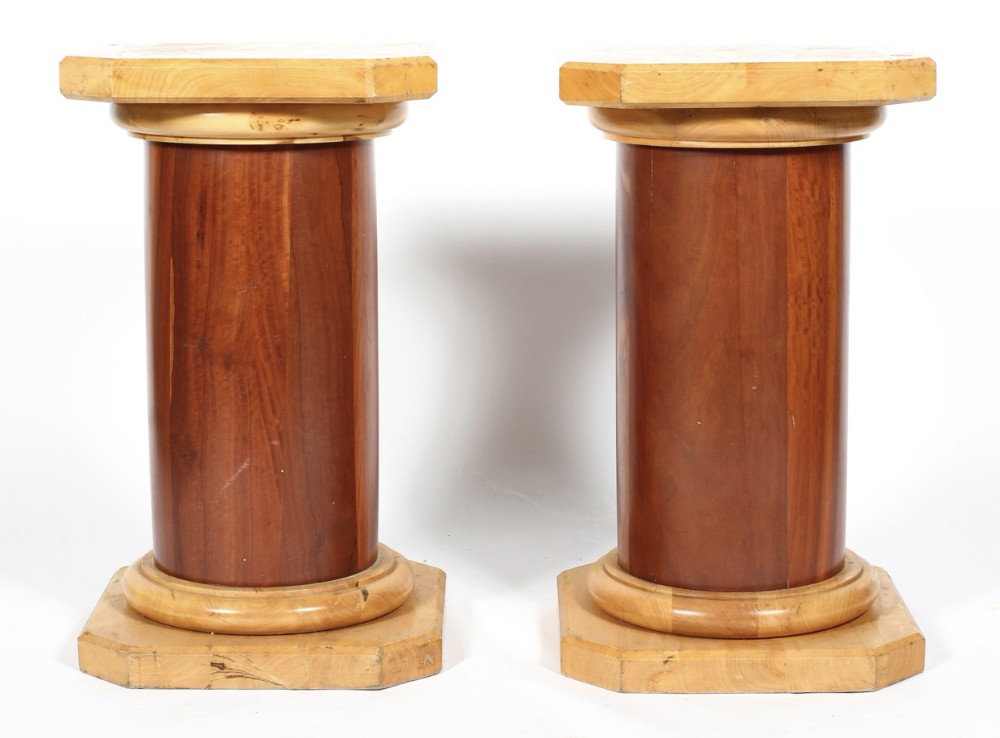Pair of early C20th pedestals in cherry  and birch 