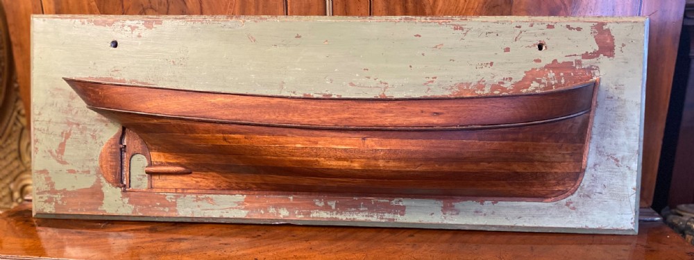 C19th half hull boat builders model of a Cornish lugger 